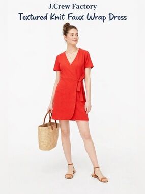 J.Crew Factory Textured Knit Wrap Dress Cherry Red Sz XL EUC